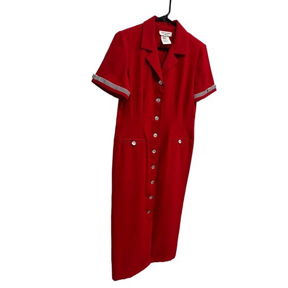 Vintage Miss Dorby Petite Red Short Sleeve Button Down Collared Dress SZ 10 P - Picture 3 of 9